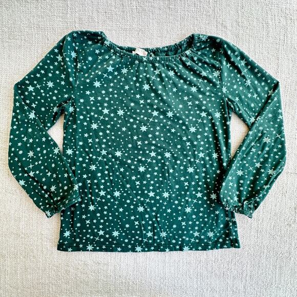 Fat Face Girl's Green Star Print Long Sleeve Top EUC 9/10 - Picture 1 of 5